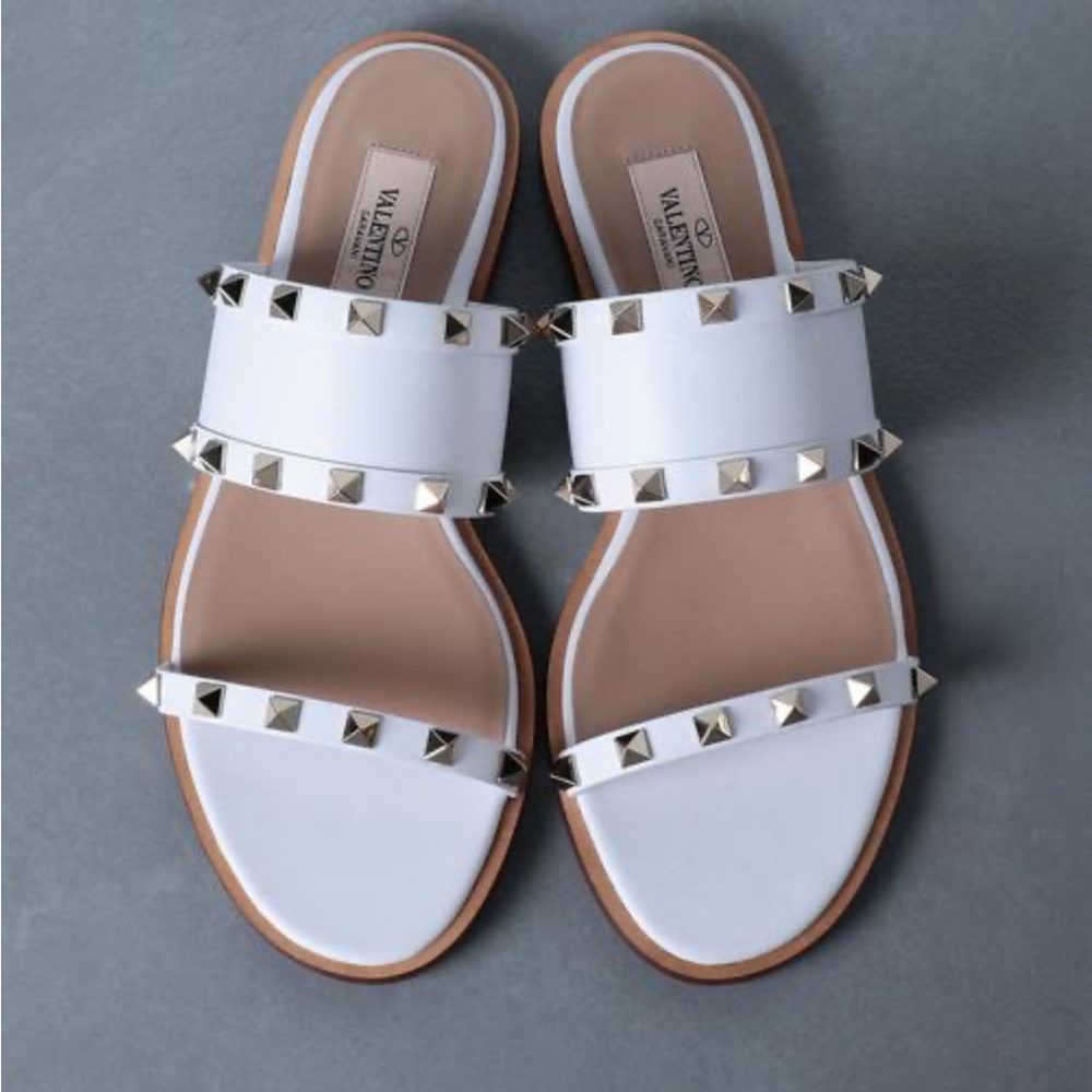 Valentino White Rockstud Sandals
